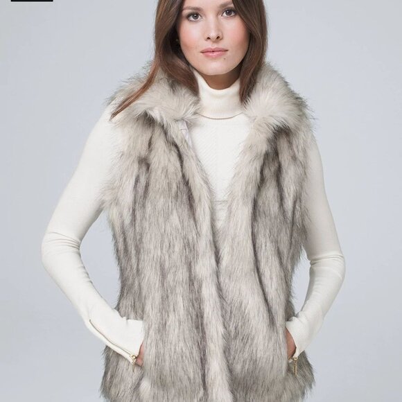 White House Black Market Gray Faux Fur Vest Jacket - Picture 3 of 8